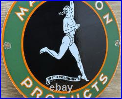 Vintage Marathon Gasoline Porcelain Sign Store Gas Station Motor Oil Pump