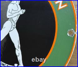 Vintage Marathon Gasoline Porcelain Sign Store Gas Station Motor Oil Pump