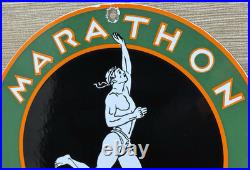 Vintage Marathon Gasoline Porcelain Sign Store Gas Station Motor Oil Pump