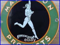 Vintage Marathon Gasoline Porcelain Sign Store Gas Station Motor Oil Pump
