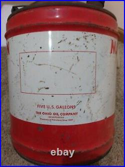Vintage Marathon Products 5 Gallon Can Oil Advertising Metal withCaps&Wood Handle