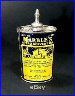 Vintage Marbles Handy Oiler With Camping Graphic Lead Top Old Gun Oil Can NICE