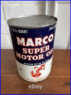 Vintage Marco Super Motor Oil Maritime Oil Company Houston Texas 1 qt Oil Can