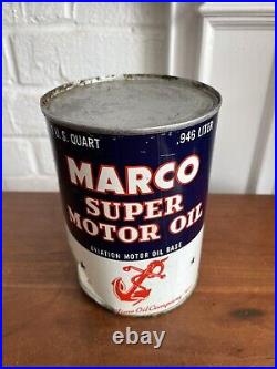 Vintage Marco Super Motor Oil Maritime Oil Company Houston Texas 1 qt Oil Can