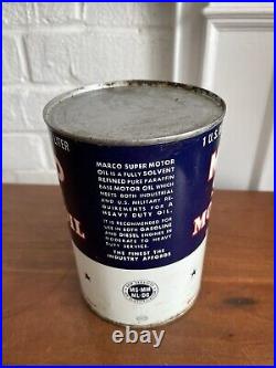 Vintage Marco Super Motor Oil Maritime Oil Company Houston Texas 1 qt Oil Can