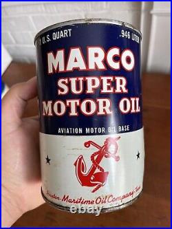 Vintage Marco Super Motor Oil Maritime Oil Company Houston Texas 1 qt Oil Can