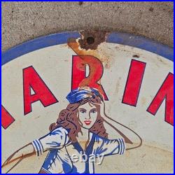 Vintage Marine Seaside Old Us Gasoline Oil Gas Pump Enamel Porcelain Sign