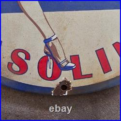 Vintage Marine Seaside Old Us Gasoline Oil Gas Pump Enamel Porcelain Sign