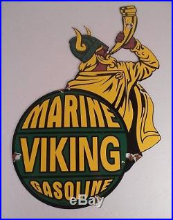 Vintage Marine Viking Gasoline Die-cut Porcelain Metal Gas Oil Sign