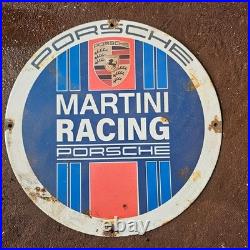 Vintage Martini Racing Porsch Gasoline Oil Gas Pump Enamel Porcelain Sign