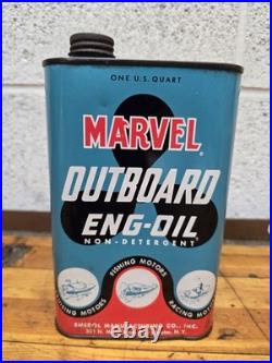 Vintage Marvel Outboard Engine Oil Metal Can Boat Racing Advertising
