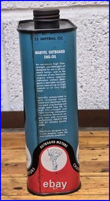 Vintage Marvel Outboard Engine Oil Metal Can Boat Racing Advertising