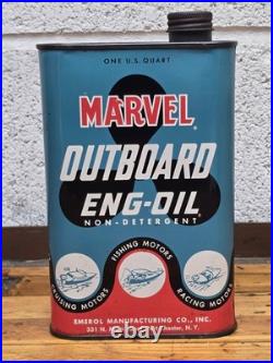 Vintage Marvel Outboard Engine Oil Metal Can Boat Racing Advertising