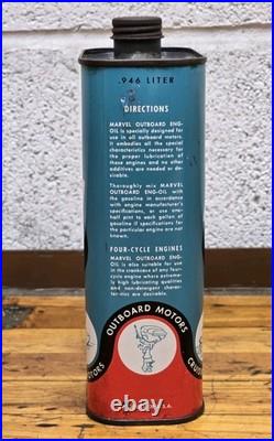 Vintage Marvel Outboard Engine Oil Metal Can Boat Racing Advertising