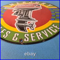 Vintage Mercury Outboards Sign Sales & Service Porcelain Gas Station Pump Sign