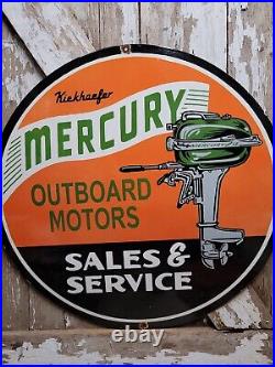 Vintage Mercury Porcelain Sign 30 Large Boat Motor Cabin Lake Ocean Gas & Oil