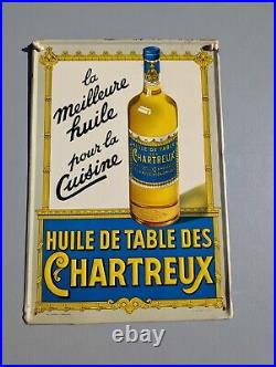 Vintage Metal Original Advertising Sign 1957 French Olive Oil Chartreux