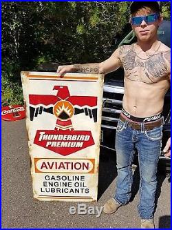 Vintage Metal Thunderbird Avaition Gas Sign Gasoline Gas Oil 48X24