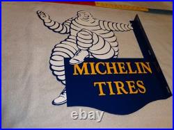 Vintage Michelin Tires Bibendum Man 20 Porcelain Metal Gasoline Oil Flange Sign