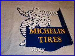 Vintage Michelin Tires Bibendum Man 20 Porcelain Metal Gasoline Oil Flange Sign
