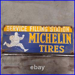 Vintage Michelin Tires Old Us Gasoline Oil Gas Pump Enamel Porcelain Sign