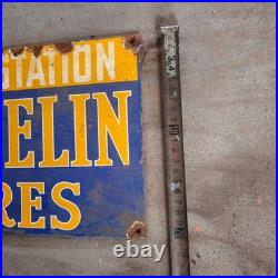 Vintage Michelin Tires Old Us Gasoline Oil Gas Pump Enamel Porcelain Sign