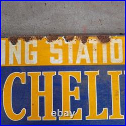 Vintage Michelin Tires Old Us Gasoline Oil Gas Pump Enamel Porcelain Sign