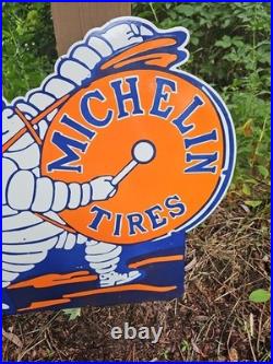 Vintage Michelin Tires Porcelain Enamel Flange Gas Oil Sign Double Sided Rare Vintage Michelin Tires Porcelain Enamel Flange Gas Oil Sign Double Sided Rare