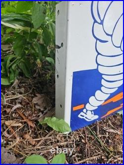 Vintage Michelin Tires Porcelain Enamel Flange Gas Oil Sign Double Sided Rare Vintage Michelin Tires Porcelain Enamel Flange Gas Oil Sign Double Sided Rare
