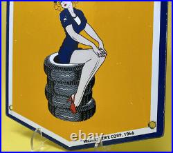 Vintage Michelin Tires Porcelain Sign Girl Bibendum Gas Station Motor Oil Pin Up