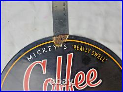 Vintage Mickey's Coffee Disney Porcelain Sign Pump Plate Gas Station Oil Service