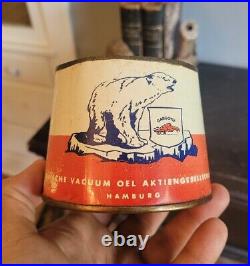 Vintage Mobil Arctic Gargoyle Cone Top Oil Can Hamburg Germany Polar Bear