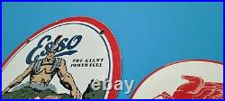 Vintage Mobil Gasoline, Esso 2 Porcelain Gas Advertising Service Station Signs