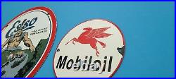 Vintage Mobil Gasoline, Esso 2 Porcelain Gas Advertising Service Station Signs