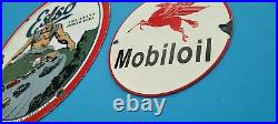 Vintage Mobil Gasoline, Esso 2 Porcelain Gas Advertising Service Station Signs