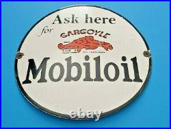 Vintage Mobil Gasoline Porcelain Gargoyle Gas Oil Ask Here Service Station Sign