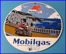 Vintage Mobil Gasoline Sign Motorcycle Gas Pump Plate Porcelain Sign