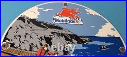 Vintage Mobil Gasoline Sign Motorcycle Gas Pump Plate Porcelain Sign