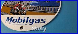 Vintage Mobil Gasoline Sign Motorcycle Gas Pump Plate Porcelain Sign