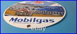 Vintage Mobil Gasoline Sign Motorcycle Gas Pump Plate Porcelain Sign