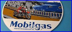 Vintage Mobil Gasoline Sign Motorcycle Gas Pump Plate Porcelain Sign