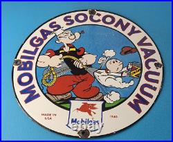 Vintage Mobil Gasoline Sign Popeye Comic Mobilgas Socony GasPorcelain Sign