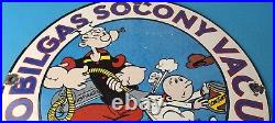 Vintage Mobil Gasoline Sign Popeye Comic Mobilgas Socony GasPorcelain Sign