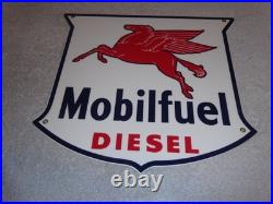 Vintage Mobil Mobilfuel Diesel 11 3/4 Porcelain Metal Pegasus Gasoline Oil Sign