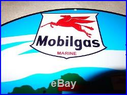Vintage Mobil Mobilgas Marine Pegasus 11 3/4 Metal Gasoline Oil Sign Pump Plate