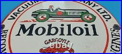 Vintage Mobil Mobiloil Porcelain Race Car Metal Gargoyle Gas Pump Sign