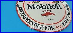 Vintage Mobil Mobiloil Porcelain Race Car Metal Gargoyle Gas Pump Sign