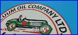 Vintage Mobil Mobiloil Porcelain Race Car Metal Gargoyle Gas Pump Sign