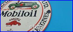 Vintage Mobil Mobiloil Porcelain Race Car Metal Gargoyle Gas Pump Sign