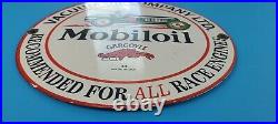 Vintage Mobil Mobiloil Porcelain Race Car Metal Gargoyle Gas Pump Sign